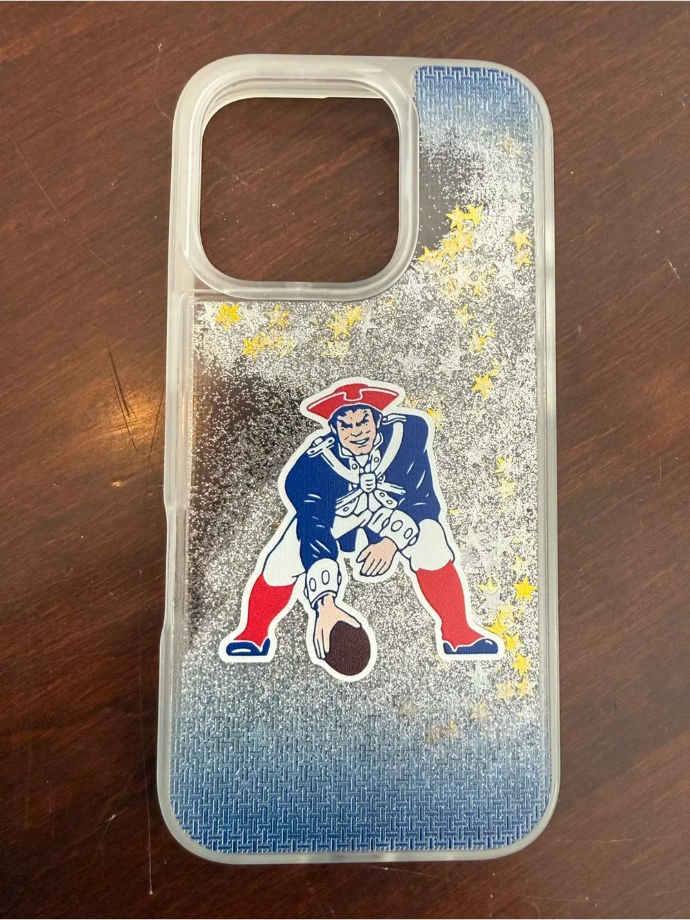 New England Patriots Football Clear Glitter iPhone 16 Pro Case